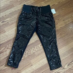 Eloquii Front Sequin Black Stretch Pants